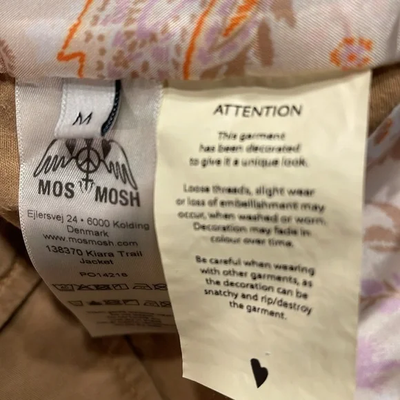 Boho Safari Utility Jacket Embroidered Tan Cotton Shacket Scandi M - Picture 8 of 12